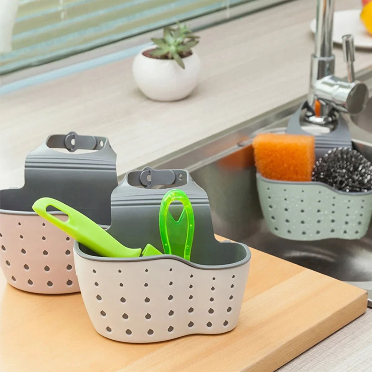 Adjustable Sink Drain Basket Hanging Storage Organizer For Kitchen And Bathroom 5