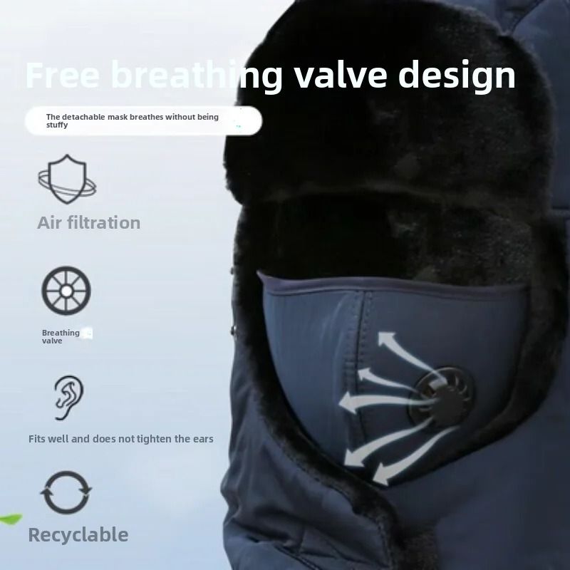 Winter Windproof Ski Hat With Goggles  Thick Warm Fleece Cycling Hood For Men And Women 3