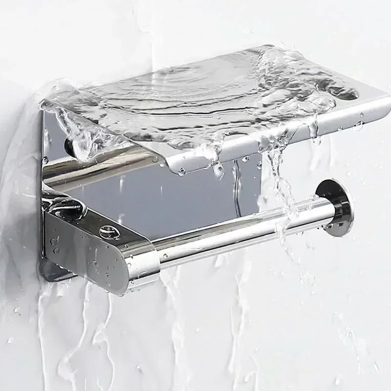 304 Stainless Steel Toilet Paper Holder With Shelf And Phone Stand  Modern WallMounted Bathroom Rol 6