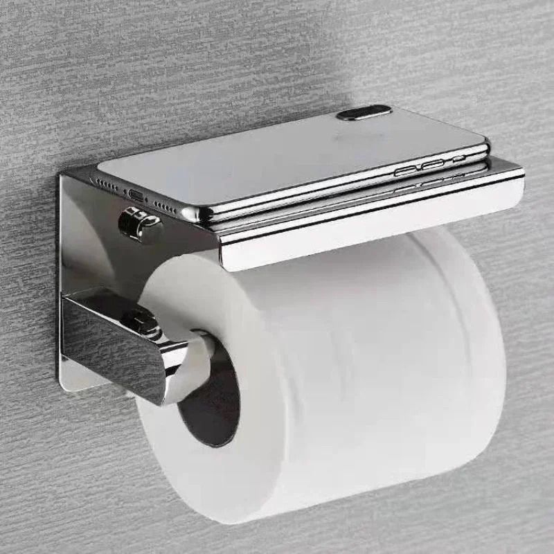 304 Stainless Steel Toilet Paper Holder With Shelf And Phone Stand  Modern WallMounted Bathroom Rol 7