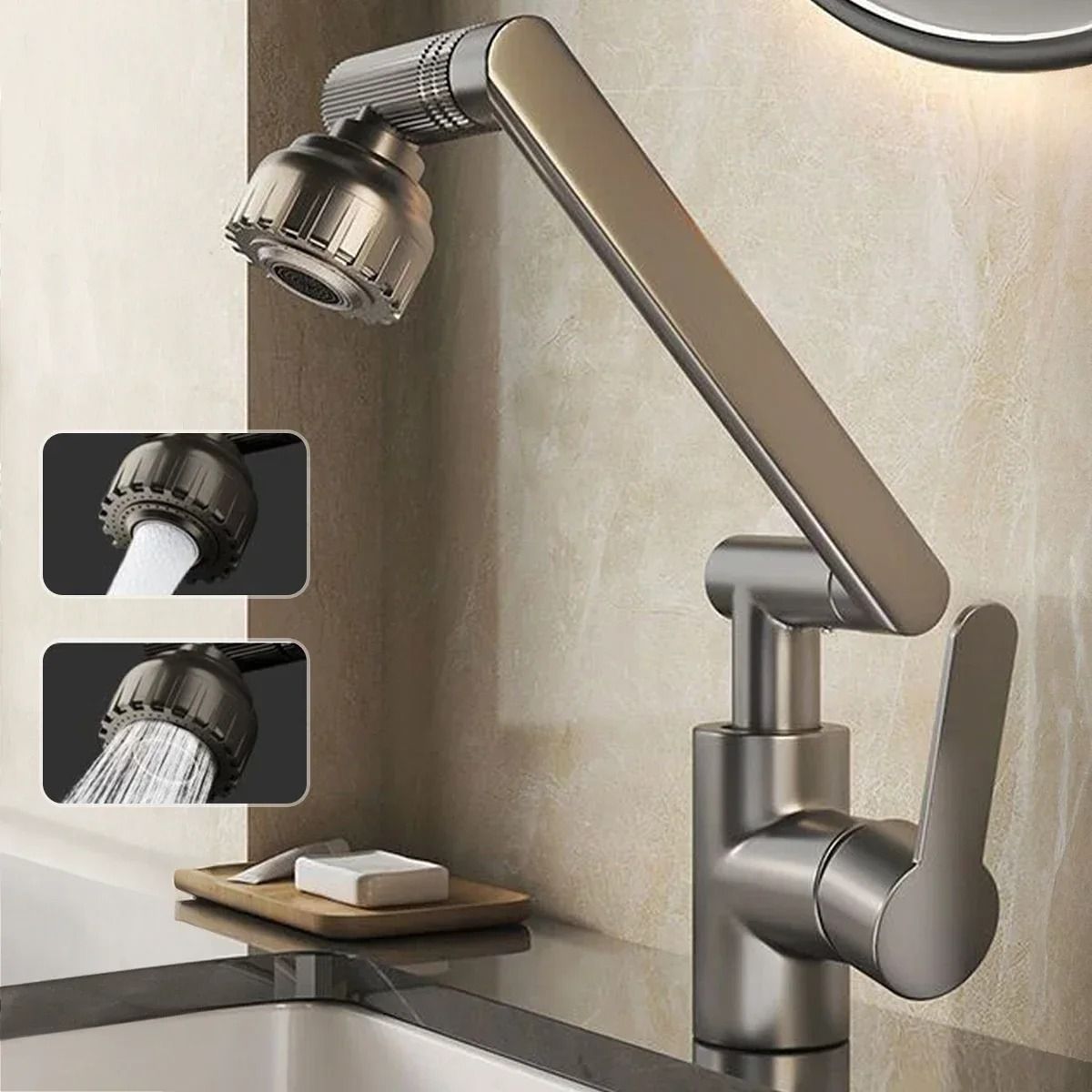 Rotating DualMode Hot And Cold Faucet  Adjustable Mechanical Arm Kitchen And Bathroom Basin Tap 7