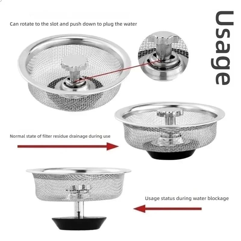 Stainless Steel Sink Filter Stopper  2in1 Drain Strainer Plug With Handle For Kitchen And Washbasin 3
