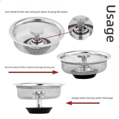 Stainless Steel Sink Filter Stopper  2in1 Drain Strainer Plug With Handle For Kitchen And Washbasin 3
