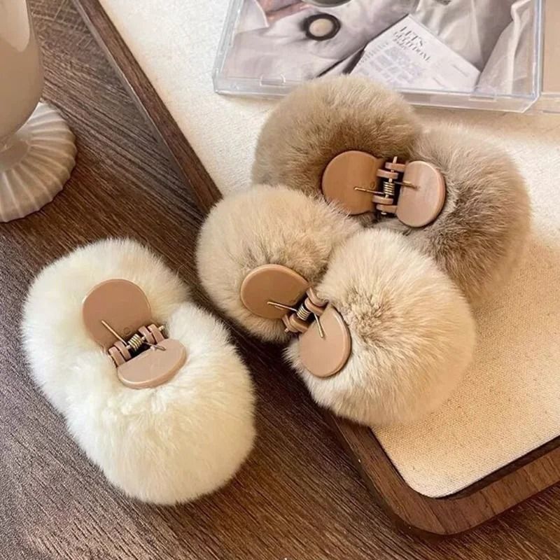 Cute Rabbit Plush Hair Claw Clip  Soft Pom Pom Bunny Hairpin For Women And Girls 1