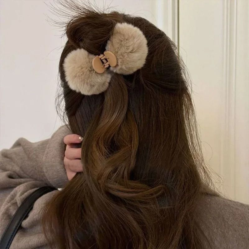 Cute Rabbit Plush Hair Claw Clip  Soft Pom Pom Bunny Hairpin For Women And Girls 3