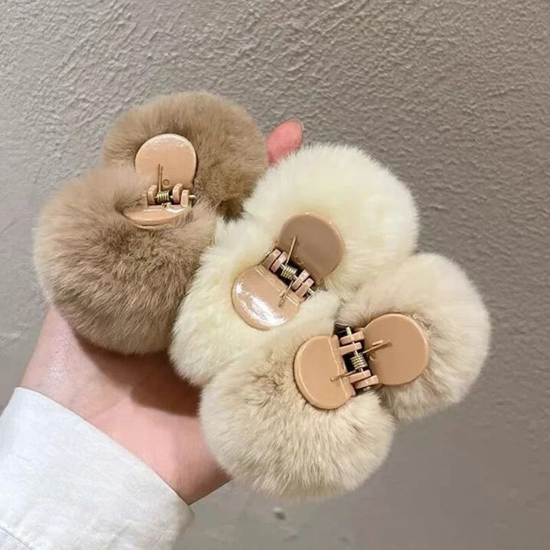 Cute Rabbit Plush Hair Claw Clip  Soft Pom Pom Bunny Hairpin For Women And Girls 4