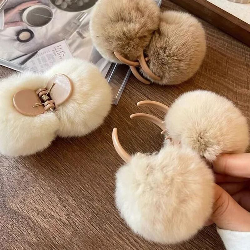 Cute Rabbit Plush Hair Claw Clip  Soft Pom Pom Bunny Hairpin For Women And Girls 5