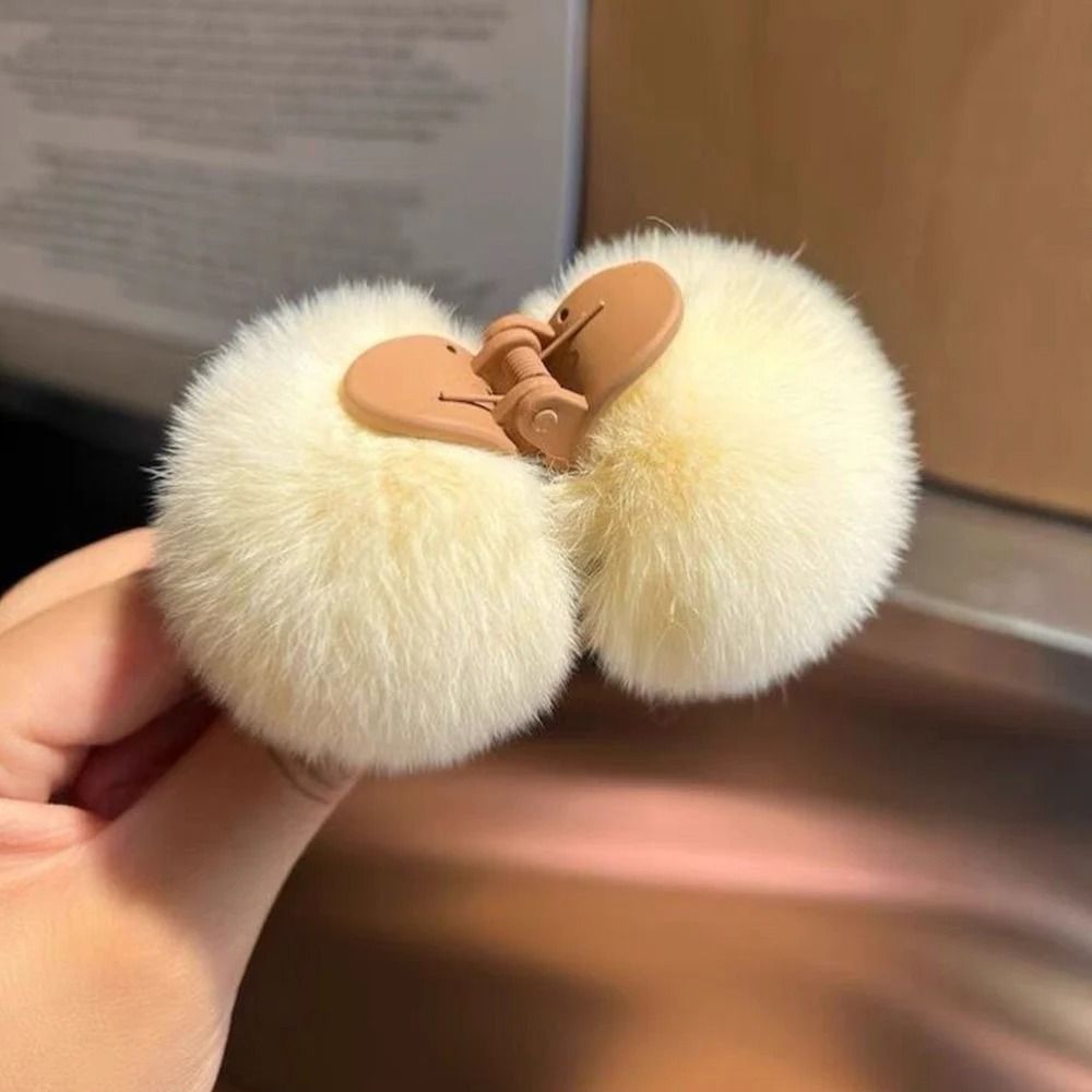 Cute Rabbit Plush Hair Claw Clip  Soft Pom Pom Bunny Hairpin For Women And Girls 6