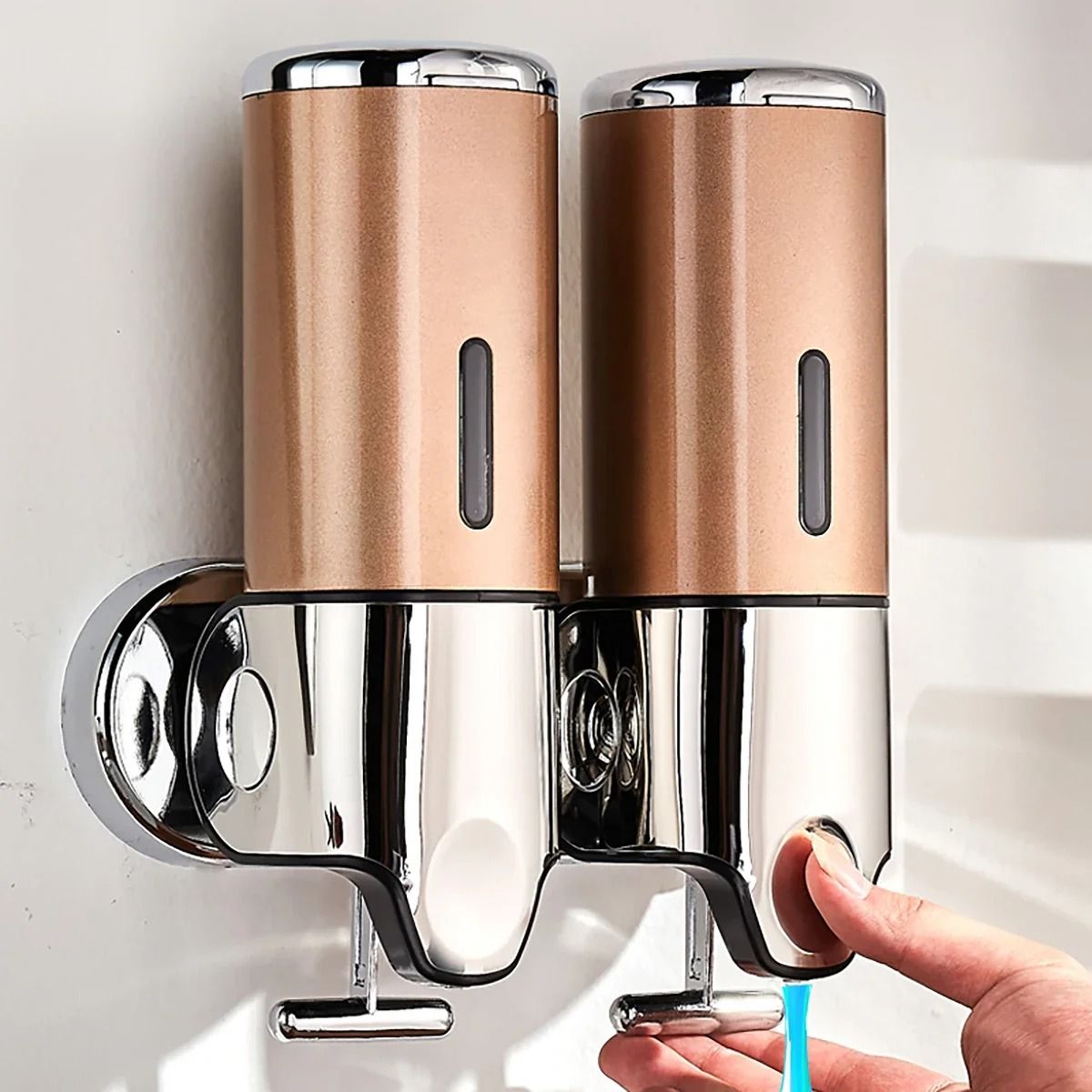 Wall-Mounted Soap and Shampoo Dispenser – 500ML Manual Press Bathroom Organizer with Single, Double, or Triple Head Opti