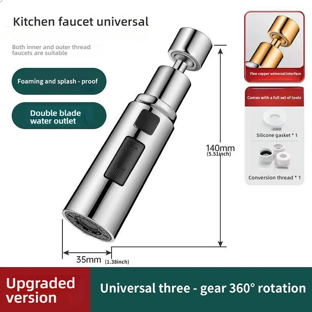 Universal 720 Degree Swivel Kitchen Faucet Sprayer Three Mode Adjustable Water Flow Tap Extender Wi 7