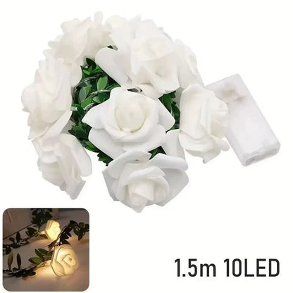 Artificial Rose Ivy Vine LED String Fairy Light Garland For Bedroom Wall Wedding Valentines Day Par 6