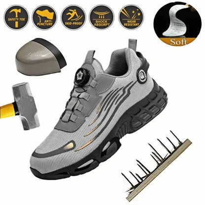 Rotating Button Safety Work Shoes for Men Durable Protective Anti-Impact Slip-Resistant Work Boots