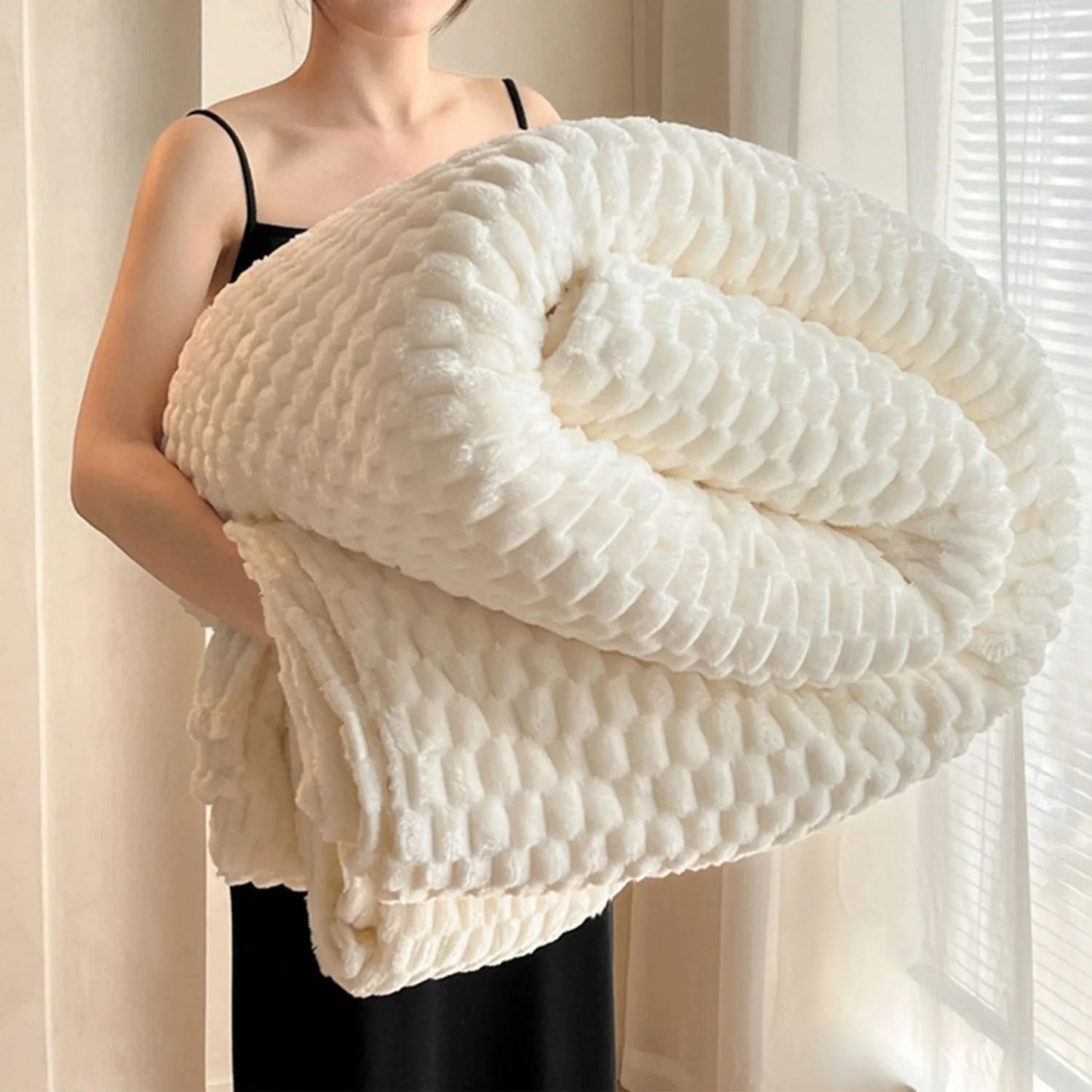 Super Soft Flannel Throw Blanket Silky Fleece 3D Cloud Jacquard Lightweight Bed Blanket For All Sea 7