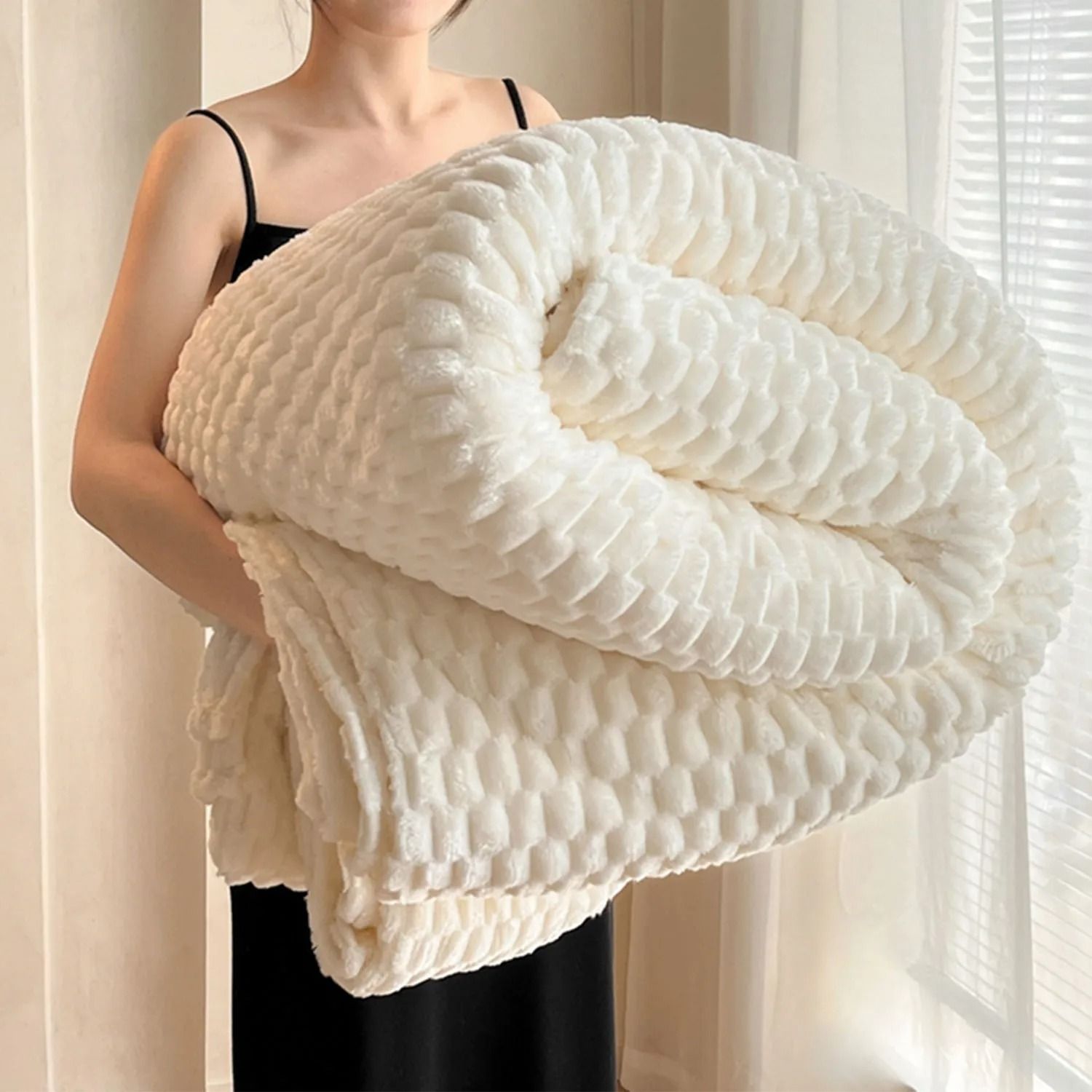 Super Soft Flannel Throw Blanket Silky Fleece 3D Cloud Jacquard Lightweight Bed Blanket For All Sea 7