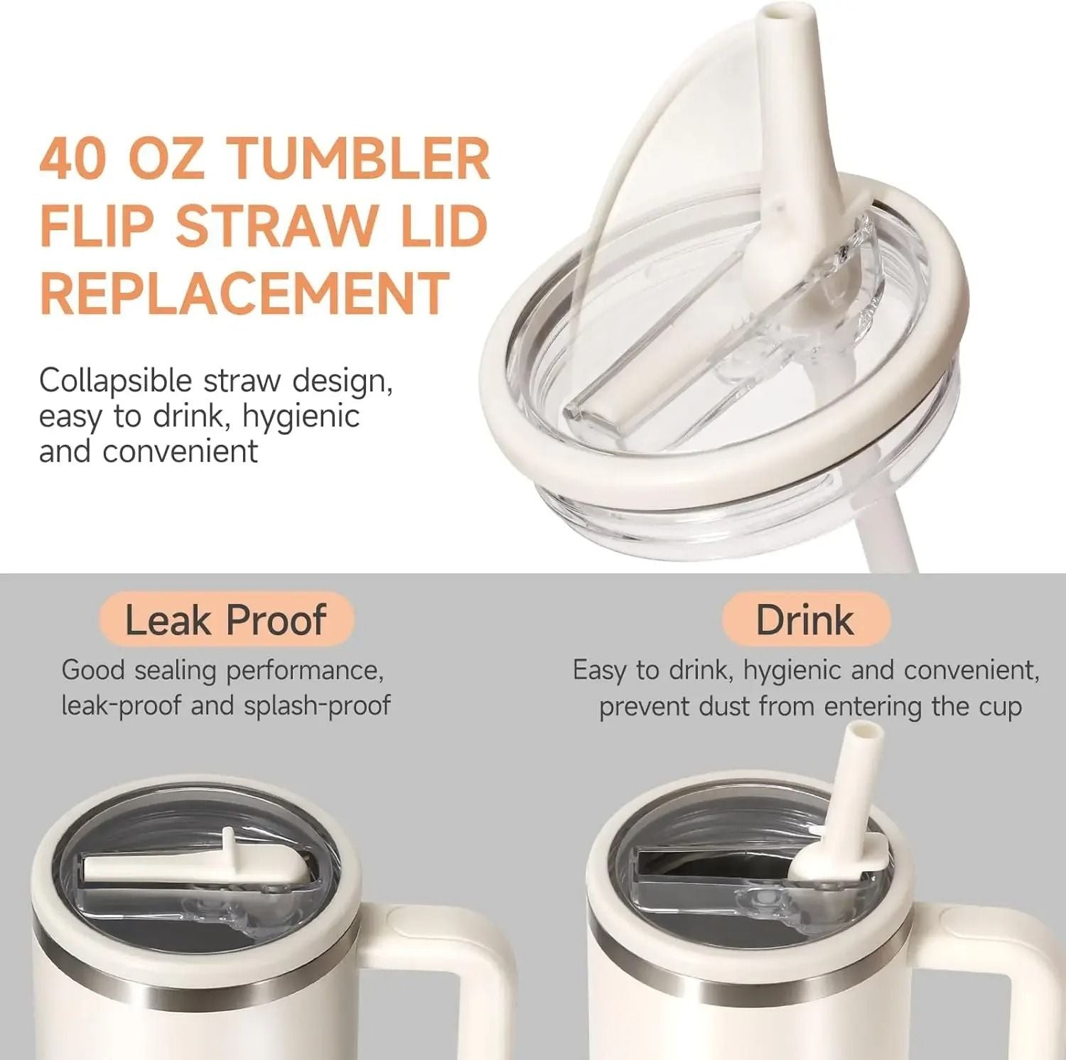 Tumbler Lid Replacement With Flip Straw Leak Proof Spill Proof Cup Cover For 40oz Tumblers 3
