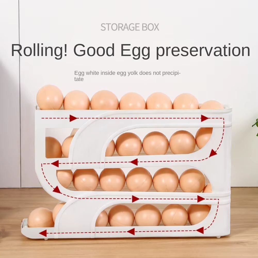 SpaceSave Auto-Roll Egg Organizer (3-Layer / 4-Layer) – High-Capacity Egg Storage Rack