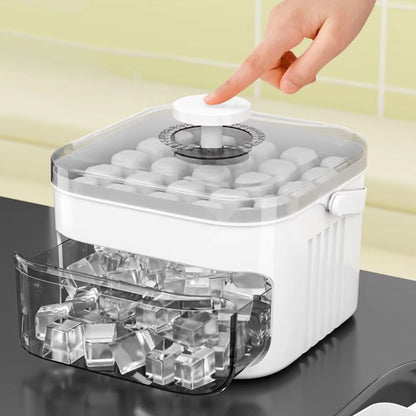 ClearFlow 50-Cube Double-Layer Ice Maker – Easy-Press Lid Ice Storage for Refrigerator