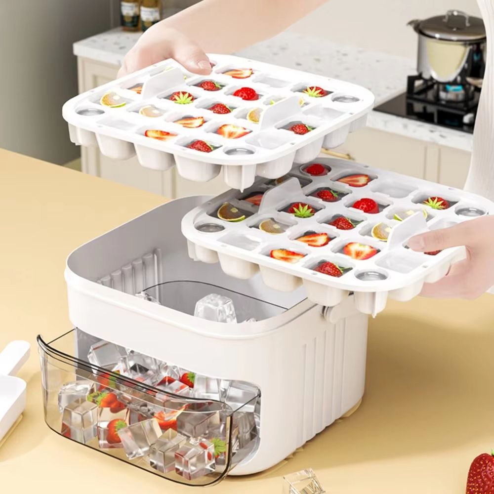 ClearFlow 50Cube DoubleLayer Ice Maker  EasyPress Lid Ice Storage For Refrigerator 1
