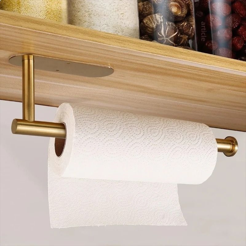 Stainless Steel No Punch WallMounted Tissue Holder Toilet Kitchen Roll Dispenser 1