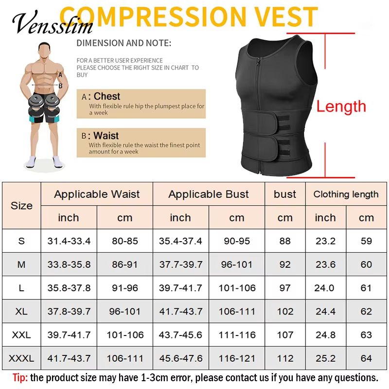 Vensslim Men Body Shaper Waist Trainer Vest  Slimming Compression Sauna Shirt For Fat Burn  Waist C 1