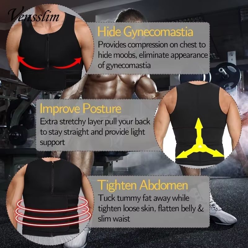 Vensslim Men Body Shaper Waist Trainer Vest  Slimming Compression Sauna Shirt For Fat Burn  Waist C 3