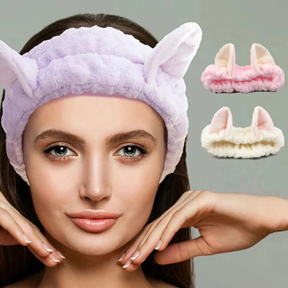 CuteCat Coral Plush Hairband  Soft Bow  Cat Ear Headband For FaceWash Makeup  Skin Care 1