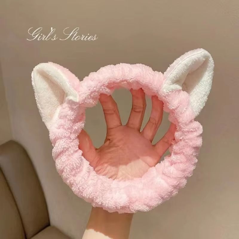 CuteCat Coral Plush Hairband  Soft Bow  Cat Ear Headband For FaceWash Makeup  Skin Care 3