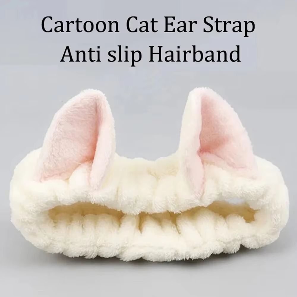 CuteCat Coral Plush Hairband  Soft Bow  Cat Ear Headband For FaceWash Makeup  Skin Care 4