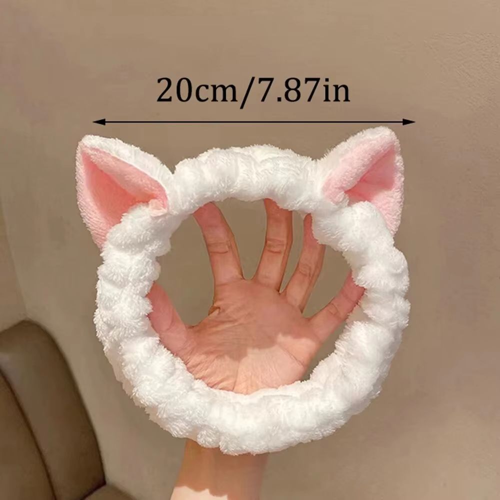 CuteCat Coral Plush Hairband  Soft Bow  Cat Ear Headband For FaceWash Makeup  Skin Care 5