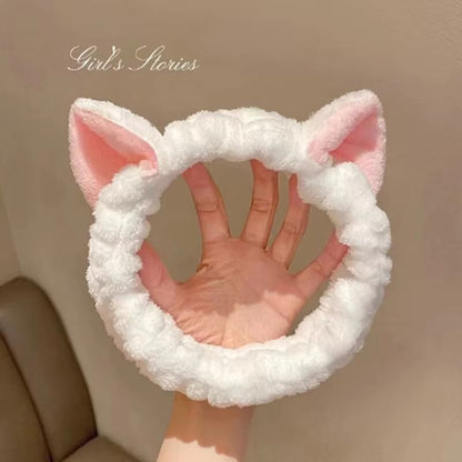 CuteCat Coral Plush Hairband  Soft Bow  Cat Ear Headband For FaceWash Makeup  Skin Care 6