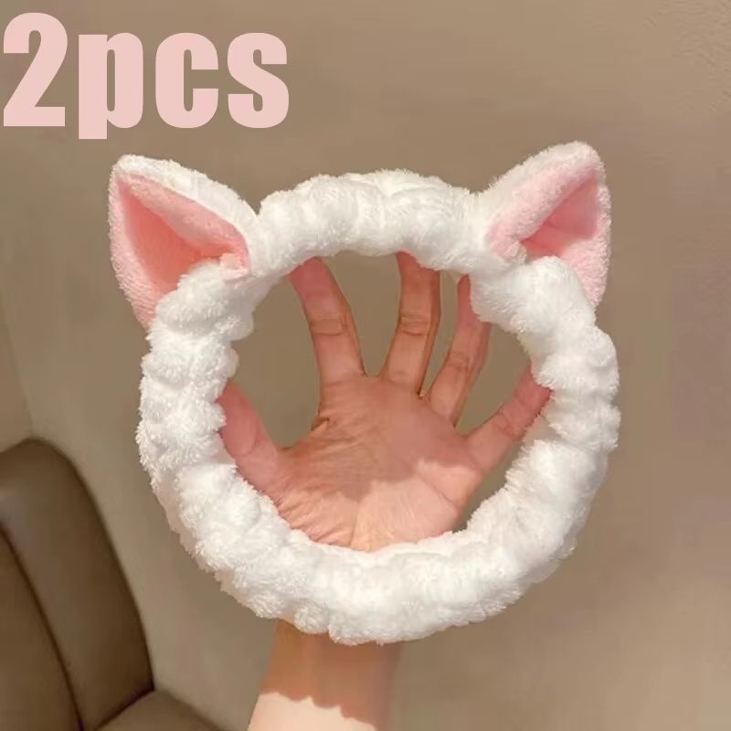CuteCat Coral Plush Hairband  Soft Bow  Cat Ear Headband For FaceWash Makeup  Skin Care 7