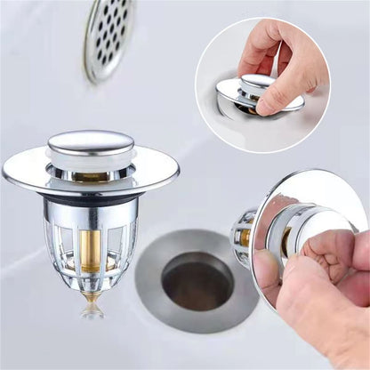 Universal Rebound PopUp Drain Plug Filter  Chrome Sink Strainer With Hair Catcher  EasyPush Stopper 2