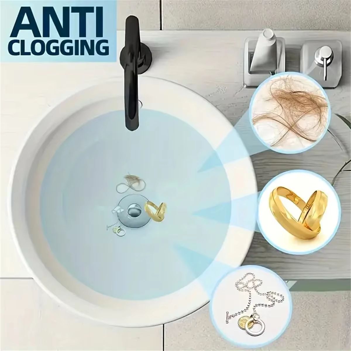 Universal Rebound PopUp Drain Plug Filter  Chrome Sink Strainer With Hair Catcher  EasyPush Stopper 3