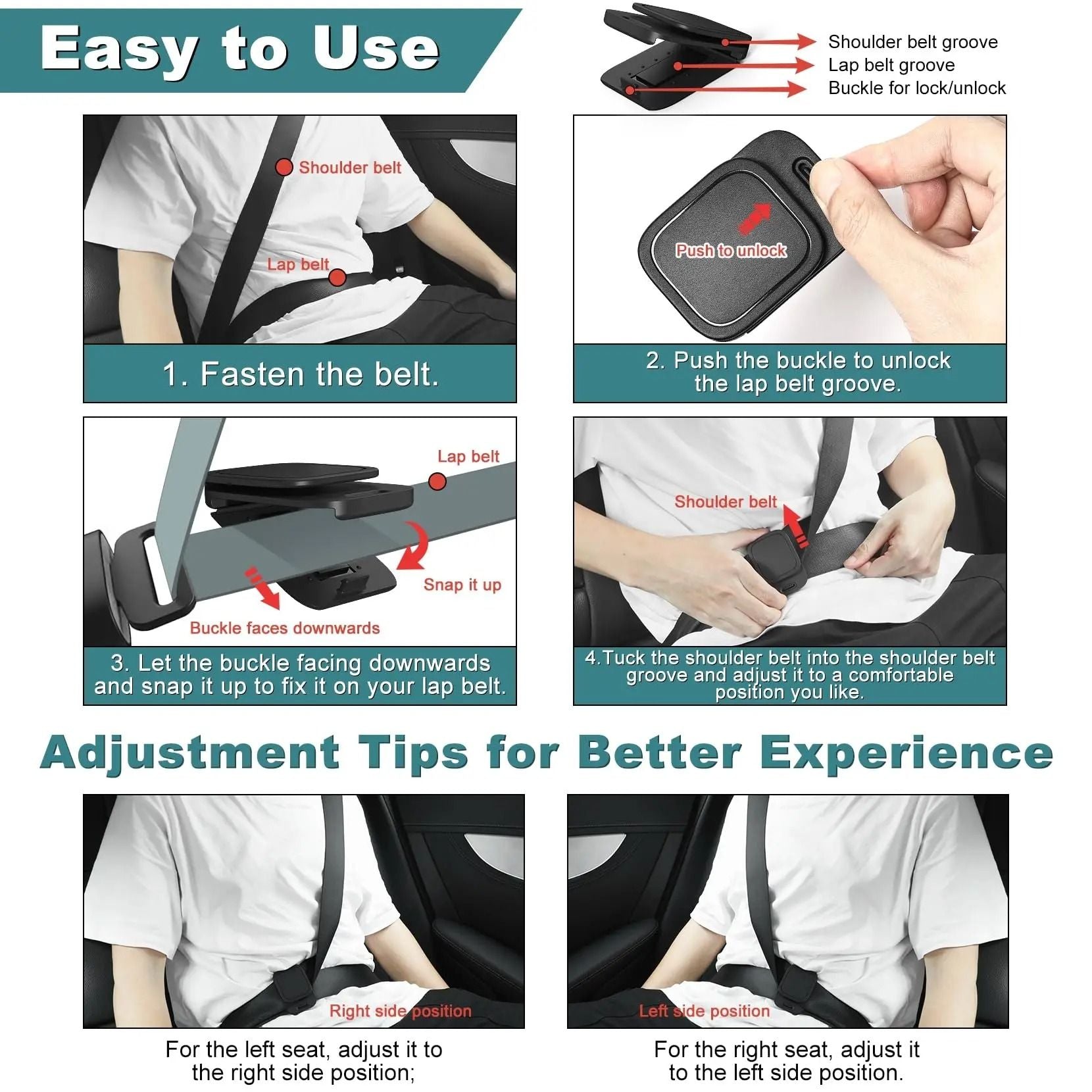 Car Seat Belt Adjuster Stopper Strap Clip Set 2 Pieces 4