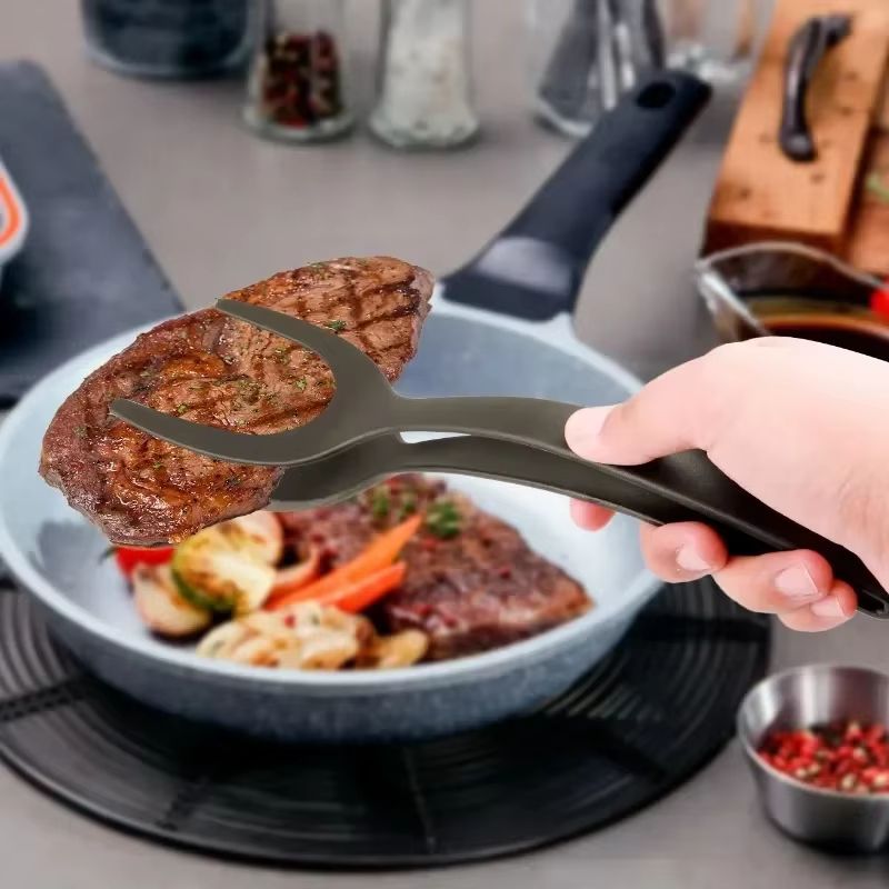 KitchenFlip 2in1 Nylon Grip Flip Tongs  Egg Spatula  Steak Turner Clamp 4