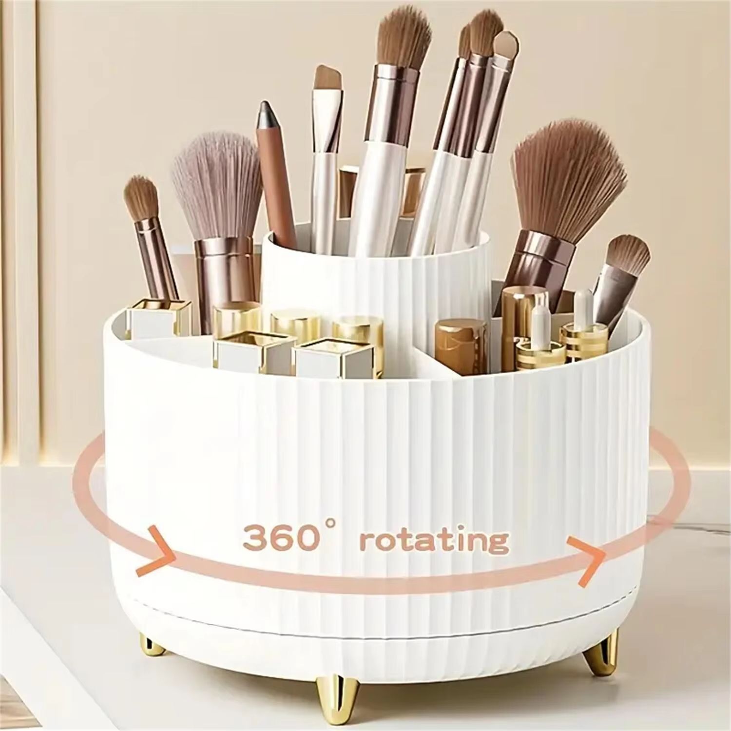 Rotaro360 Makeup Organizer – 1 PC Plastic Cosmetic Storage with 5 Compartments & 360° Rotation