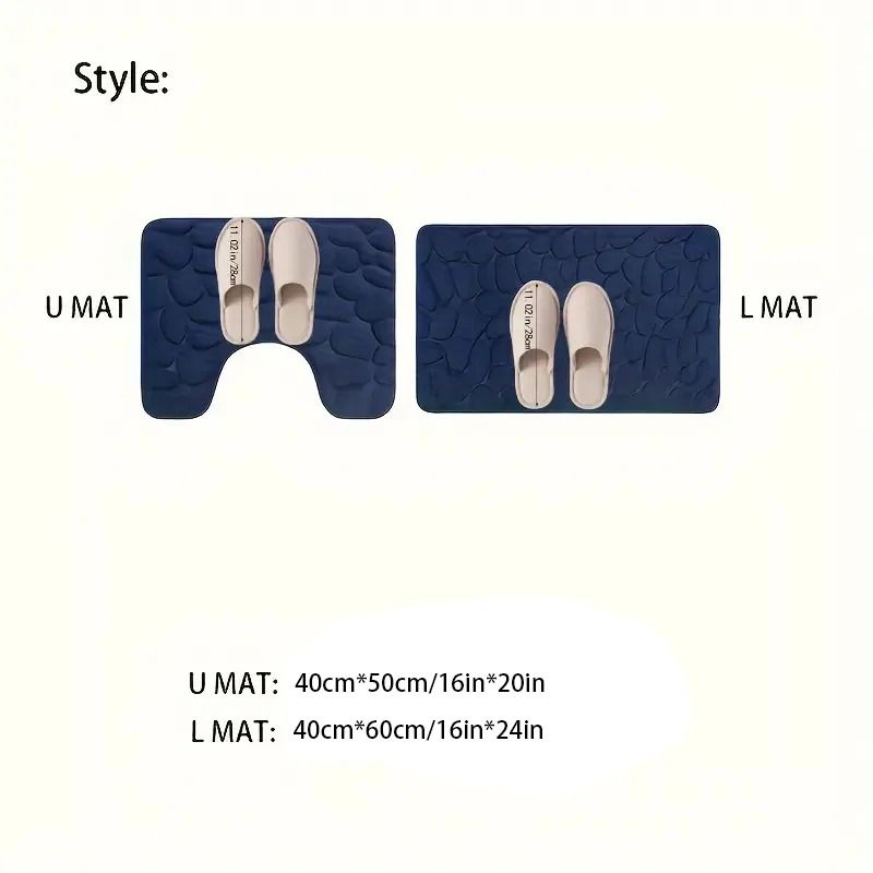 Embossed Stone Pattern Absorbent Bathroom And Door Mat Set 1