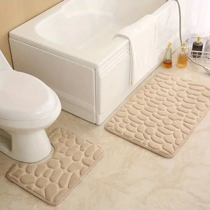 Embossed Stone Pattern Absorbent Bathroom And Door Mat Set 5
