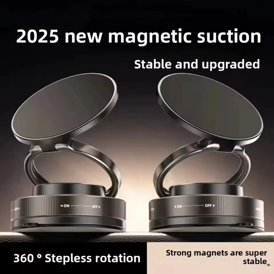 360° Rotating Magnetic Vacuum Car Phone Mount - Premium Suction-Cup Holder with Strong Magnetic Adsorption