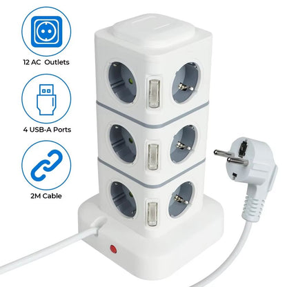 VoltTower 12Way Power Strip  USB Charging Station  28 M Extension Cord EU Plug 2