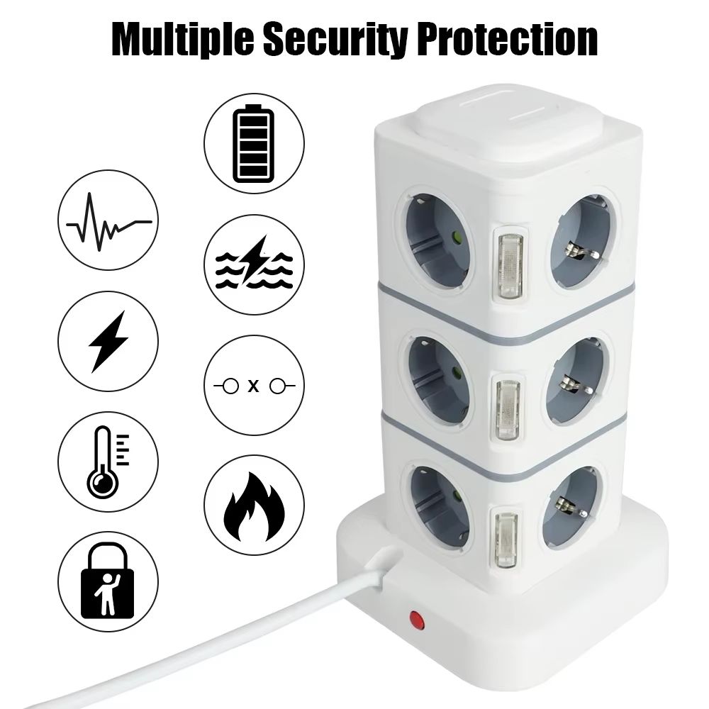 VoltTower 12Way Power Strip  USB Charging Station  28 M Extension Cord EU Plug 4