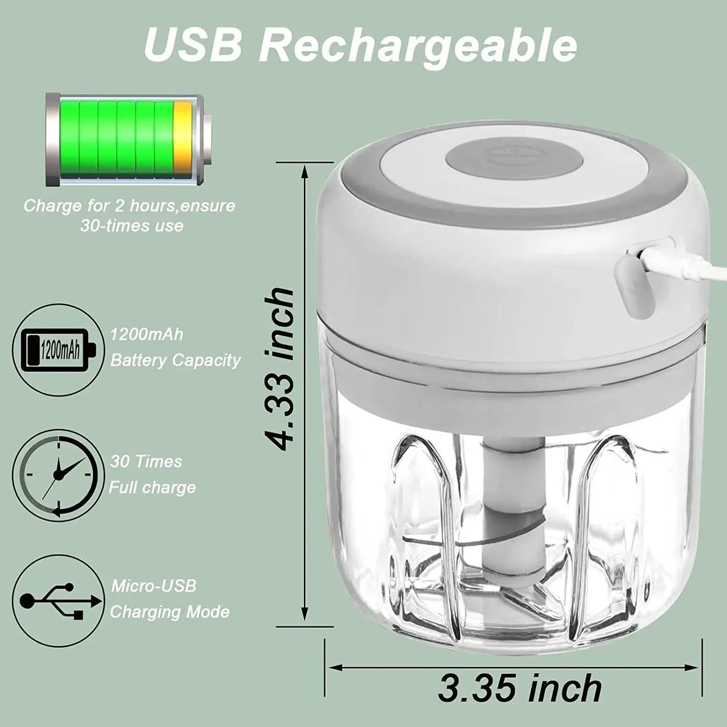 Electric Garlic Chopper And Meat Mincer  100ML250ML Portable Food Processor 3