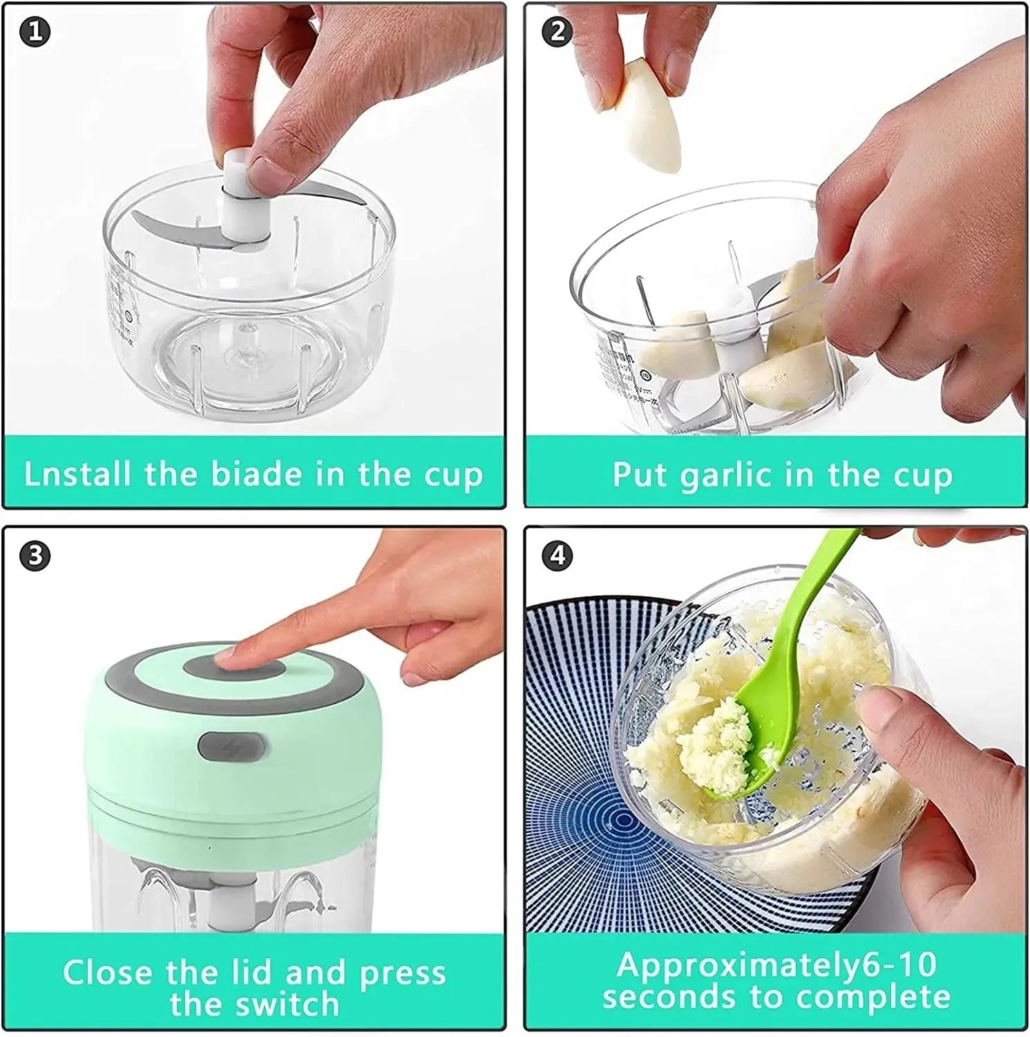 Electric Garlic Chopper And Meat Mincer  100ML250ML Portable Food Processor 4