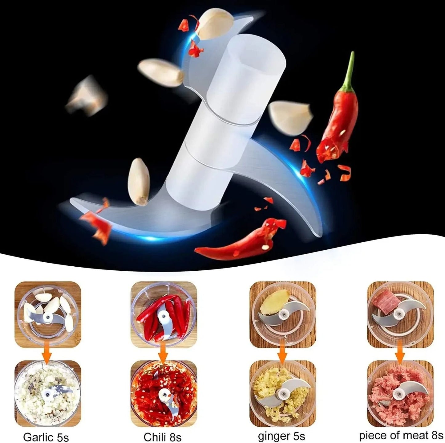 Electric Garlic Chopper And Meat Mincer  100ML250ML Portable Food Processor 6