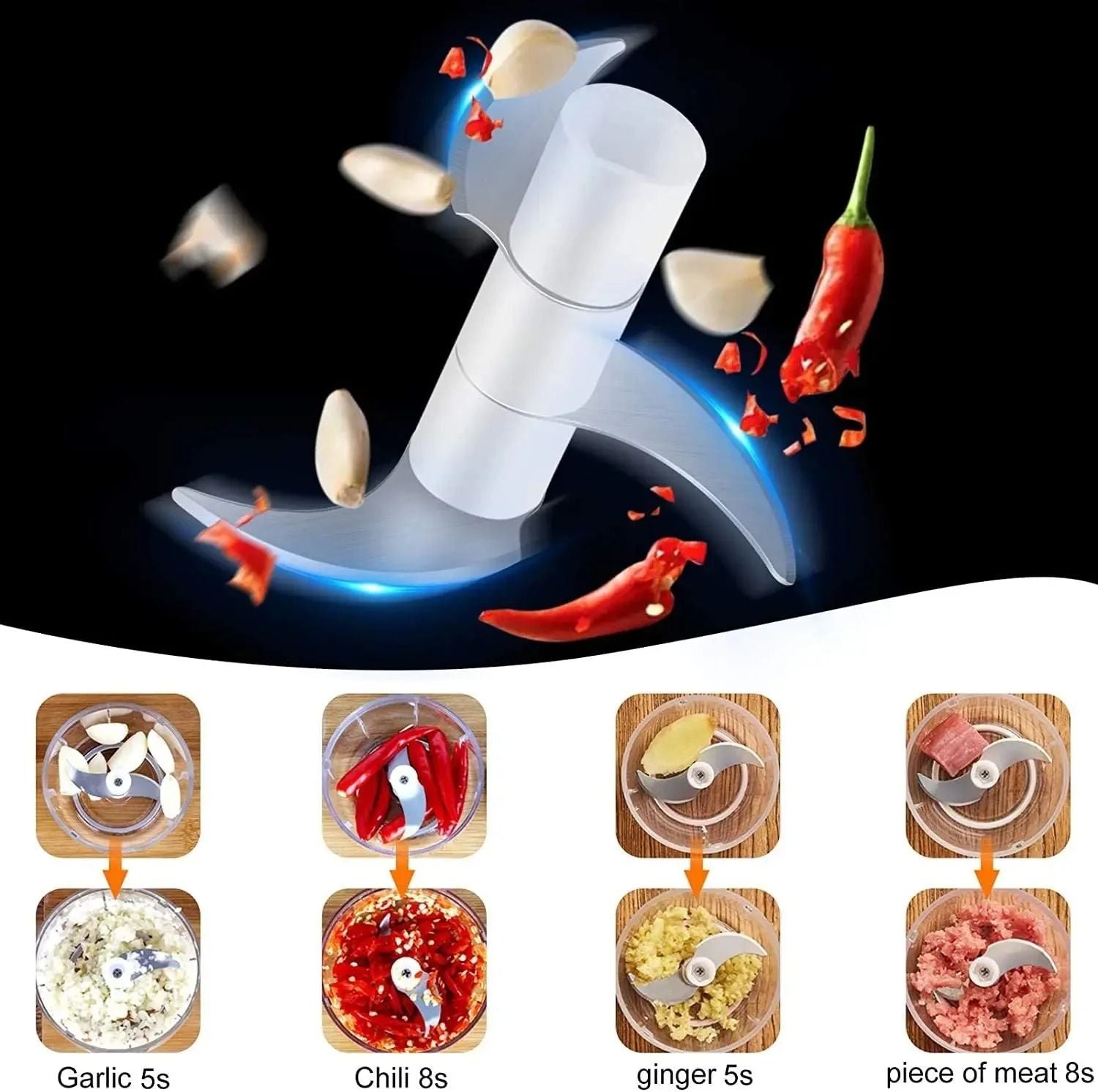 Electric Garlic Chopper And Meat Mincer  100ML250ML Portable Food Processor 6