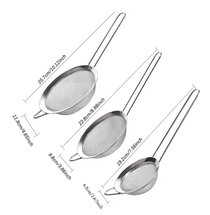 ChefEase Stainless Steel Fine Mesh Strainer Set Of 3 3