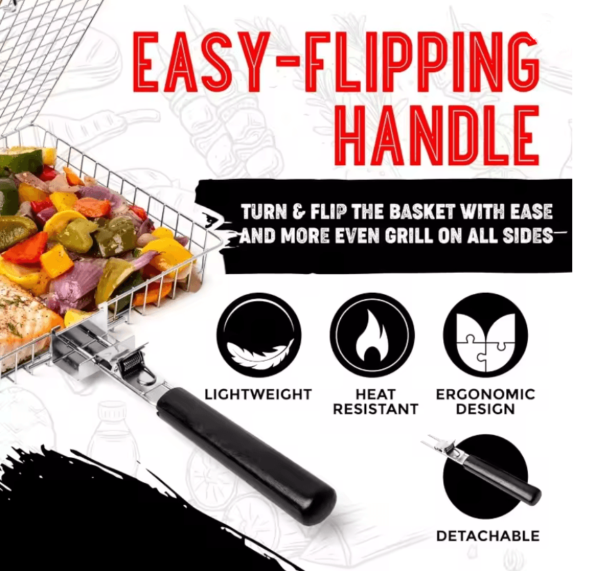 GrillMate Portable Folding BBQ Grill Basket With Handle 2