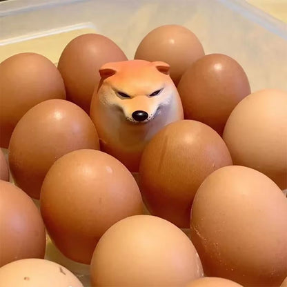 Shiba Inu Egg-Shape PVC Desk Ornament – Fun Realistic Dog & Egg Combo for Home, Office & Gifts