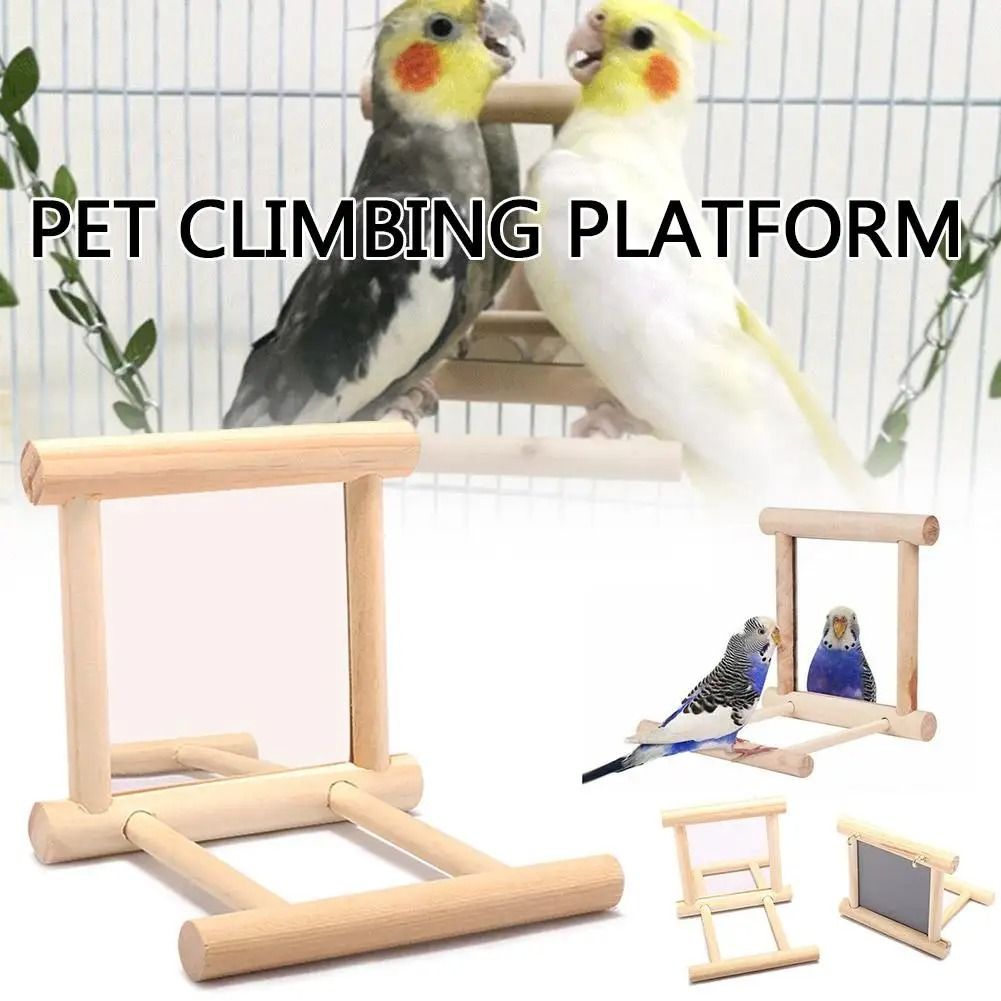 Wooden Cloud Ladder Bird Toy With Mirror Stand 1