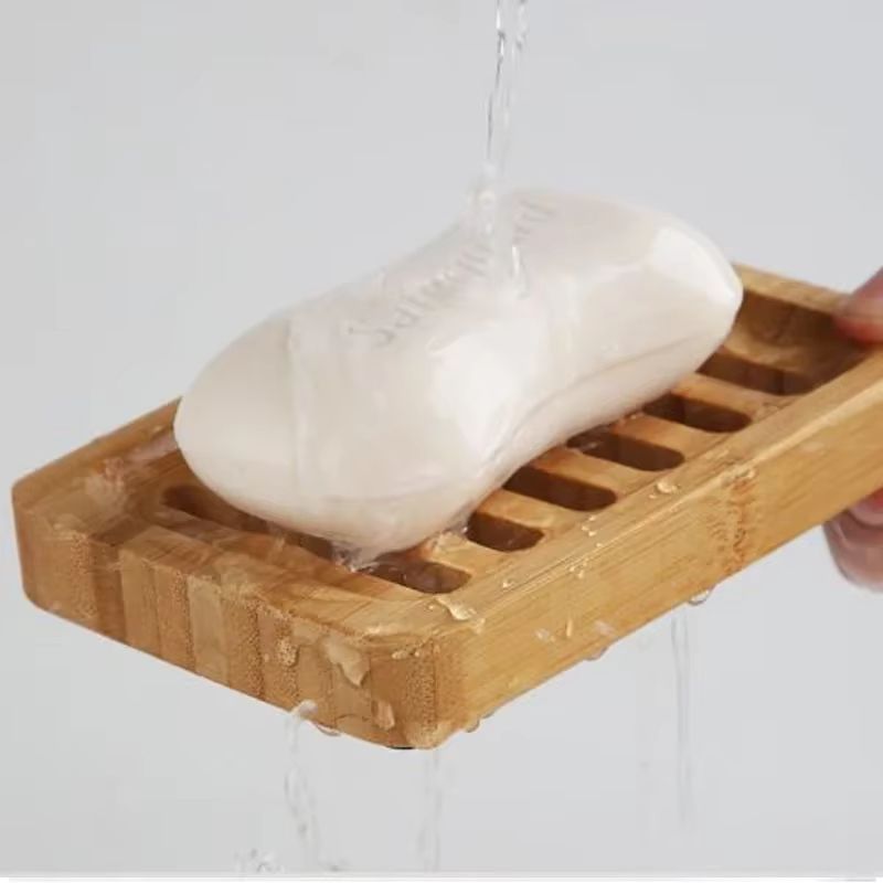 Natural Bamboo Drain Case Tray  Wooden Soap Box For Bathroom  Washroom Storage 1